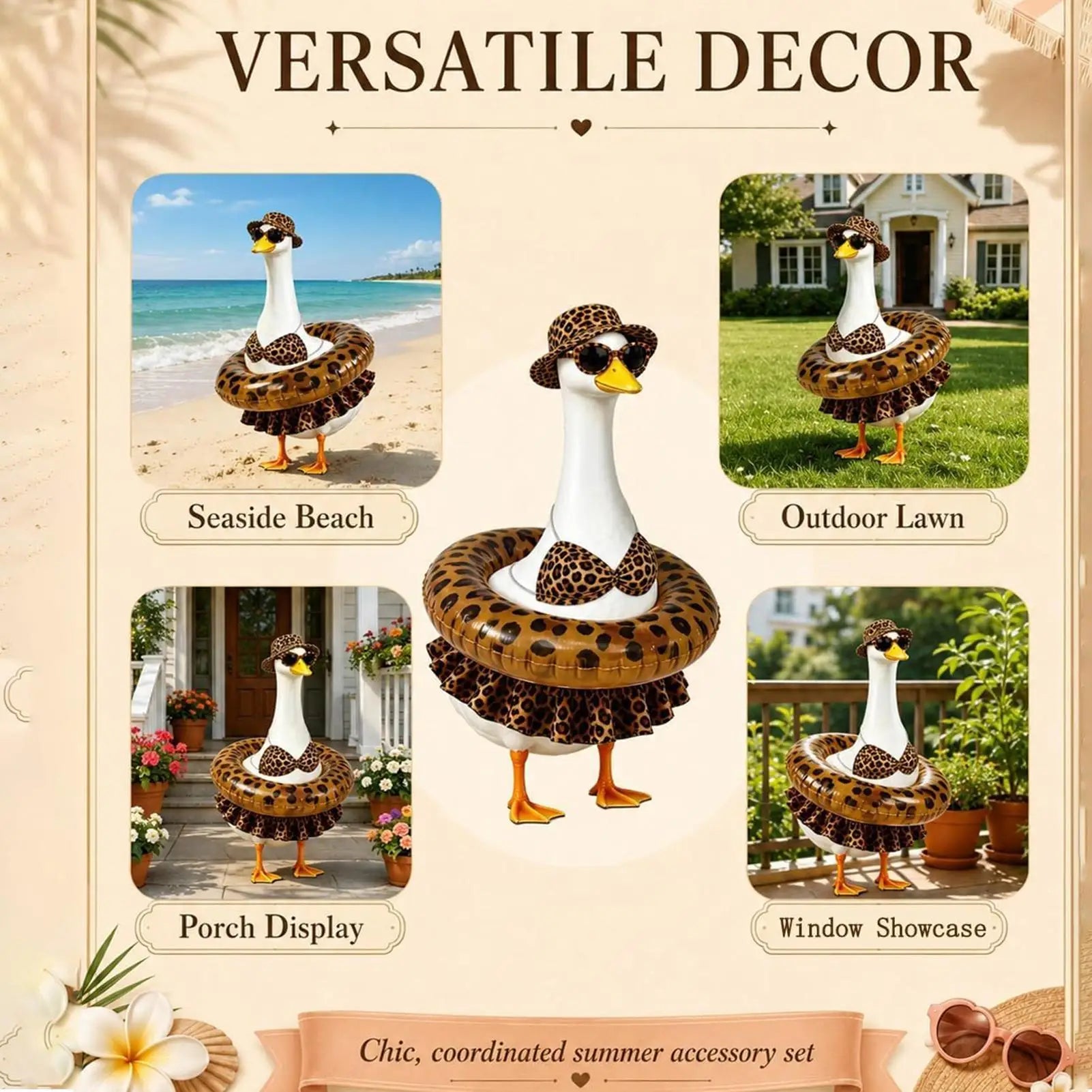 Porch Goose Clothes with Hat Sunglasses Leopard Bikini Summer Porch Goose Funny Outfit for Garden Parties Festivals Events Qme
