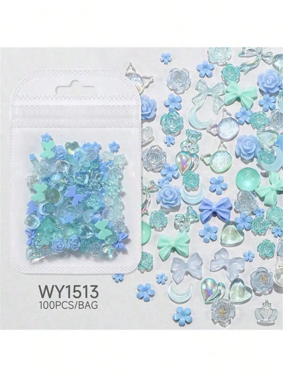 Mixed Nail Art Charms Accessories Decoration Supplies Women Girls Qme blue