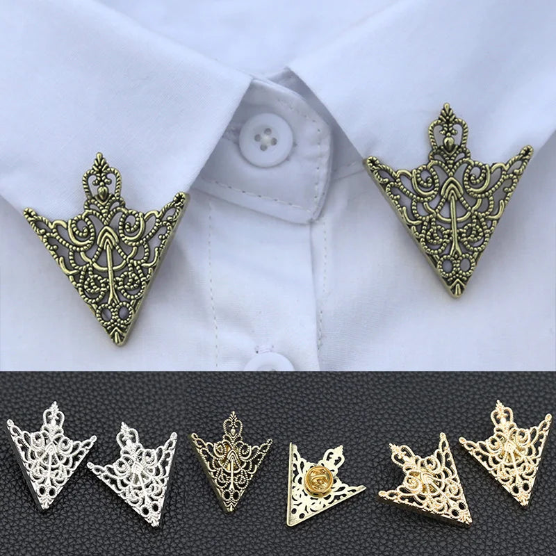 Women Vintage Triangle Shirt Collar Pin Collar Brooch Hollow Out Metal Men Brooch Clothes Decorative Cute Jewelry Accessories Qme