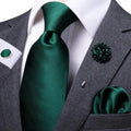 Mens Necktie Luxury Wide Solid Green Silk Wedding Tie Pocket Square Qme N-0830-XH-026