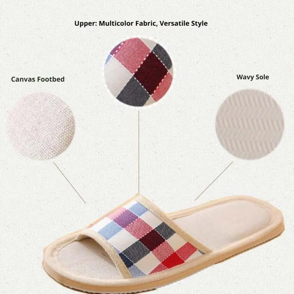 Women's Linen Slippers Indoor Home Use Non-slip Summer Bedroom Open-toe Flat Shoes Home Floor Couples Men Breathable Slides Qme