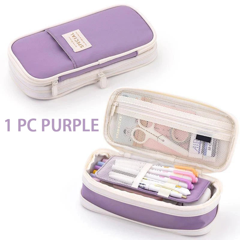 1/2 Piece Kawaii Pencil Case Double Layer Large Capacity Pencil Bag Storage for Office Stationery Storage Box School Supplies Qme 1 PC PURPLE