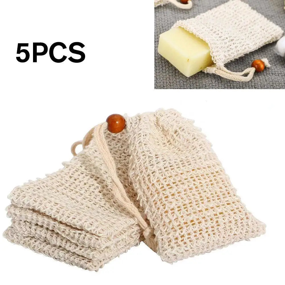 5Pcs Natural Cotton Linen Foaming Soap Bag Saver Net Mesh Massage Exfoliator Pouch Bathing Bubble Maker Body Cleaning Tool Qme