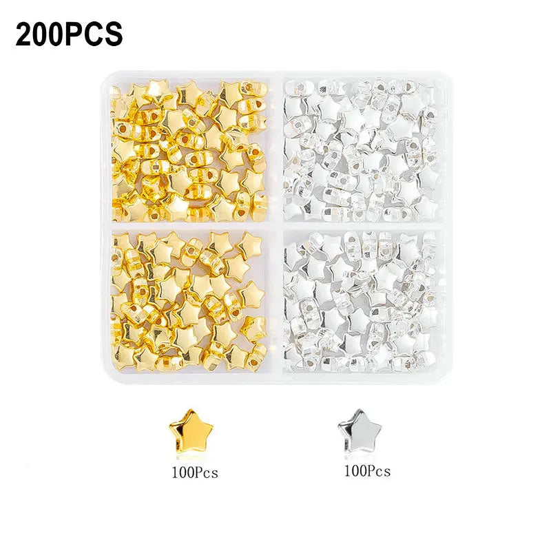 4Colors CCB Spacer Beads Kit in 6 Styles Assorted Round Star Gold Spacer Beads for Bracelet Necklace Making Jewelry DIY Craft Qme 12-200pcs