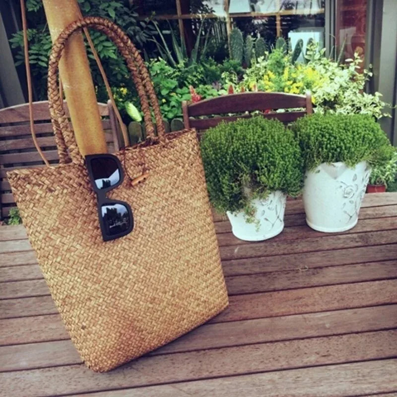 Grass Woven Fashionable Single Shoulder Handbag Home Foyer Desktop Qme