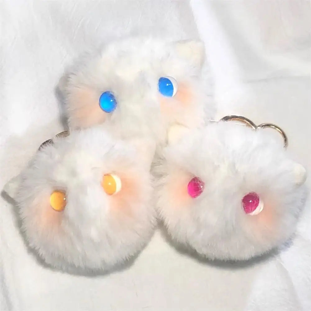 Black /White Plush Cat Keychain Kawaii Kitten Cartoon Keyring Ladies Girls Bag Pendant Hairball Keychain School Bag Key Chains Qme