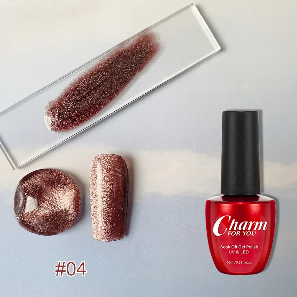 CHARM Amber Cat Eye Gel Nail Polish Magnetic Lacquer UV LED Soak Off Qme 04