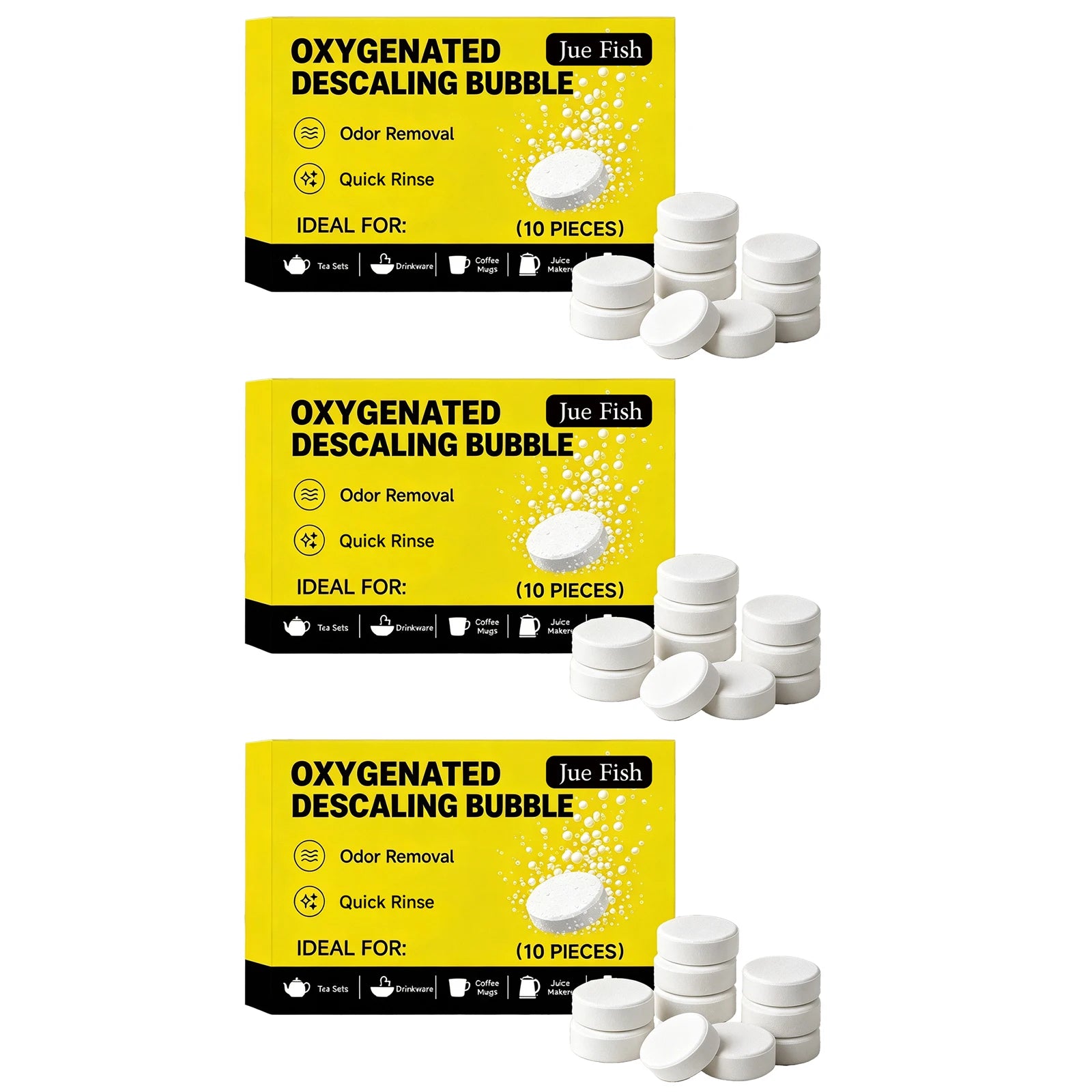 Oxygenated Descaling Bubble Tablets Removing Limescale Reduce Odor Kettles & Coffee Makers Cleaner Effervescent Cleaning Tablets Qme 3 x 10PCS Boxed