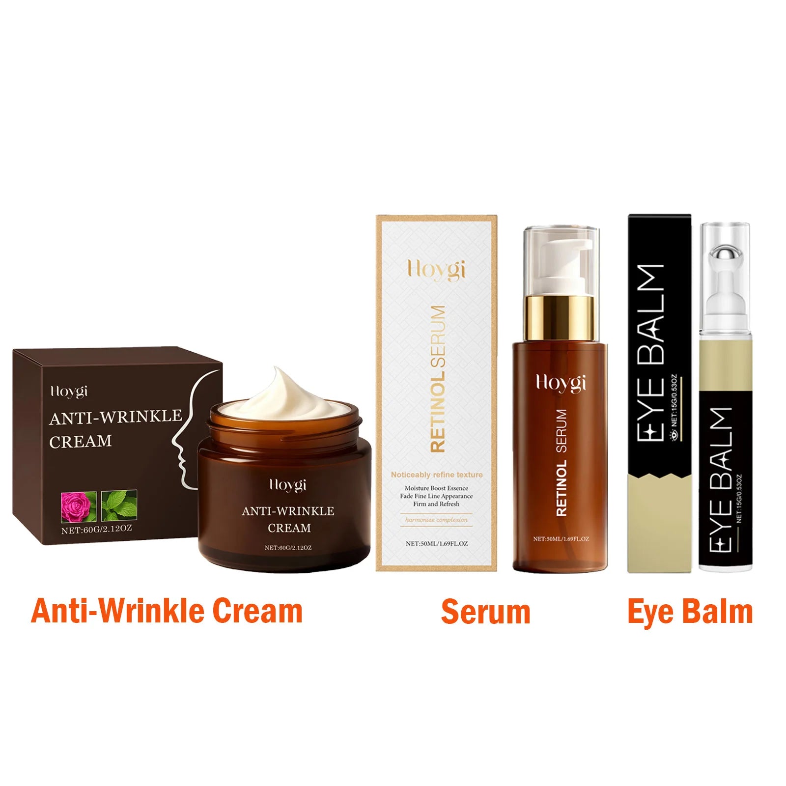 Retinol Skincare Set Anti-Wrinkle Cream Serum & Eye Balm for Moisturizing Firming Fade Fine Lines Brightening Face Eye Care Qme 3 IN 1