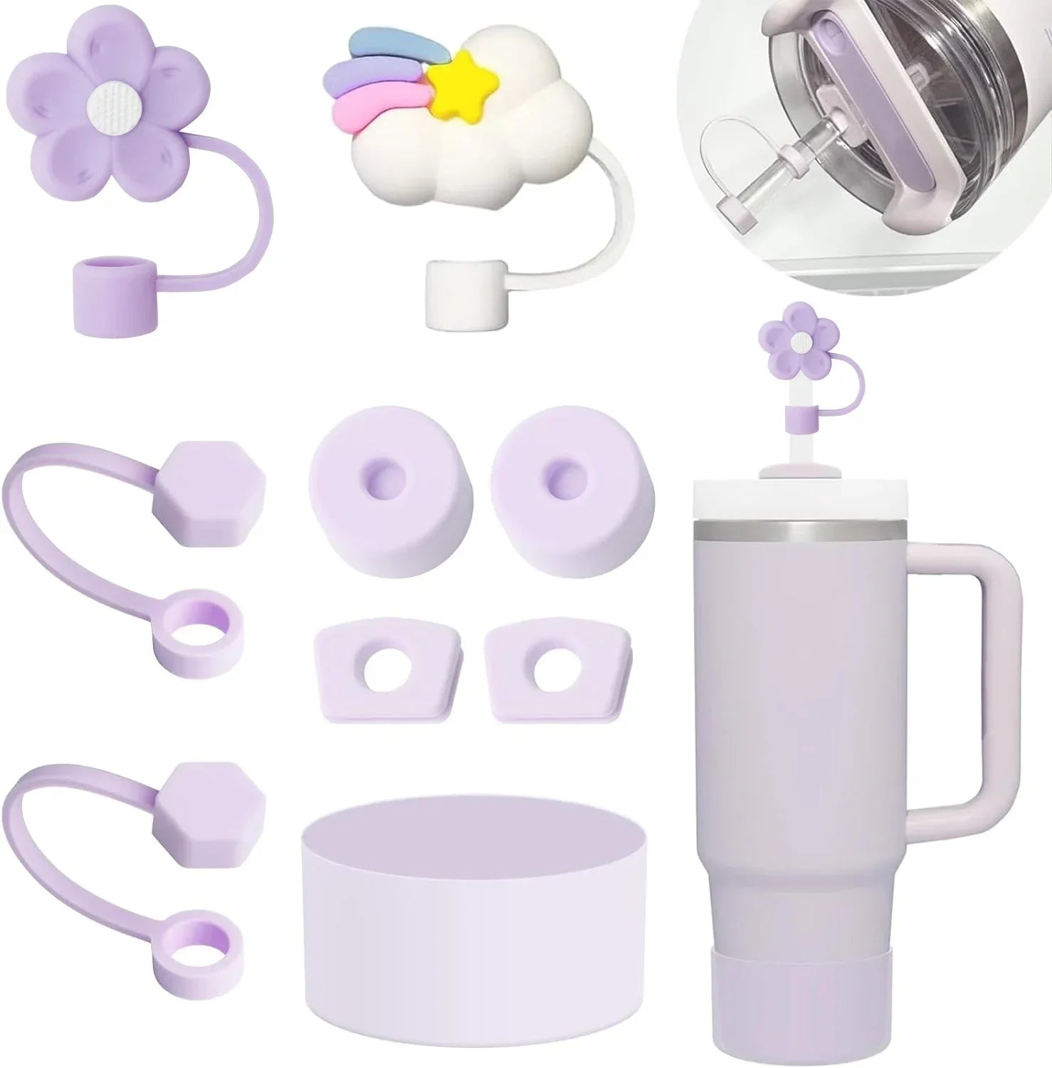 Accessories Silicone Spill Proof Stopper Straw Cover Cap 9- Straws Qme 02