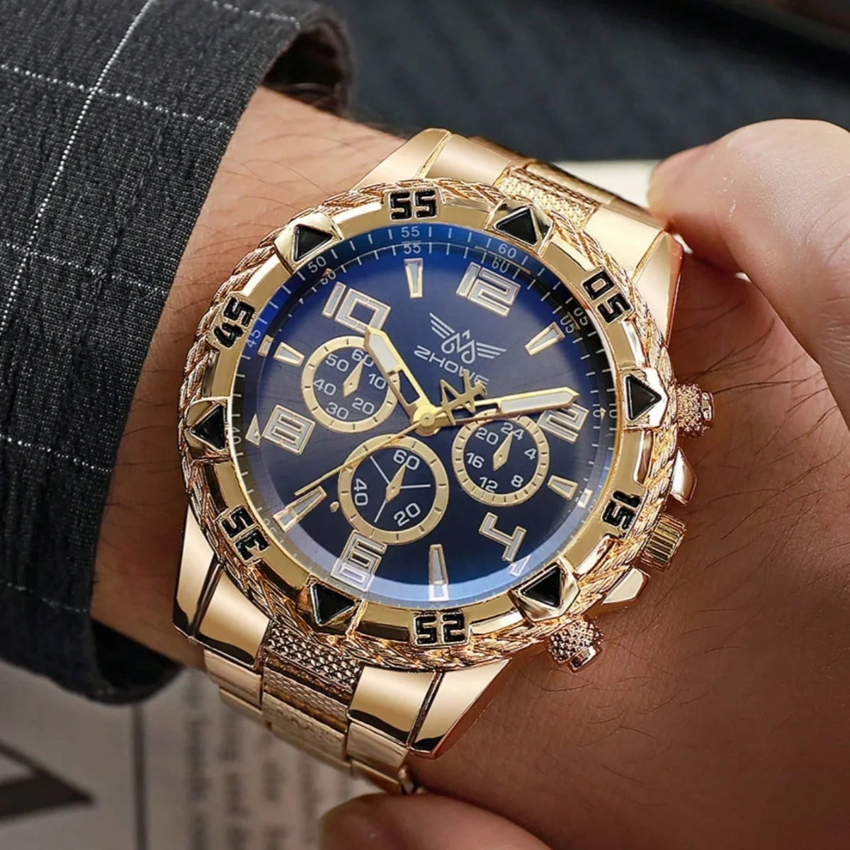 5pcs men's stainless steel strap fashionable business style quartz watch set, suitable for daily decoration and holiday gifts Qme