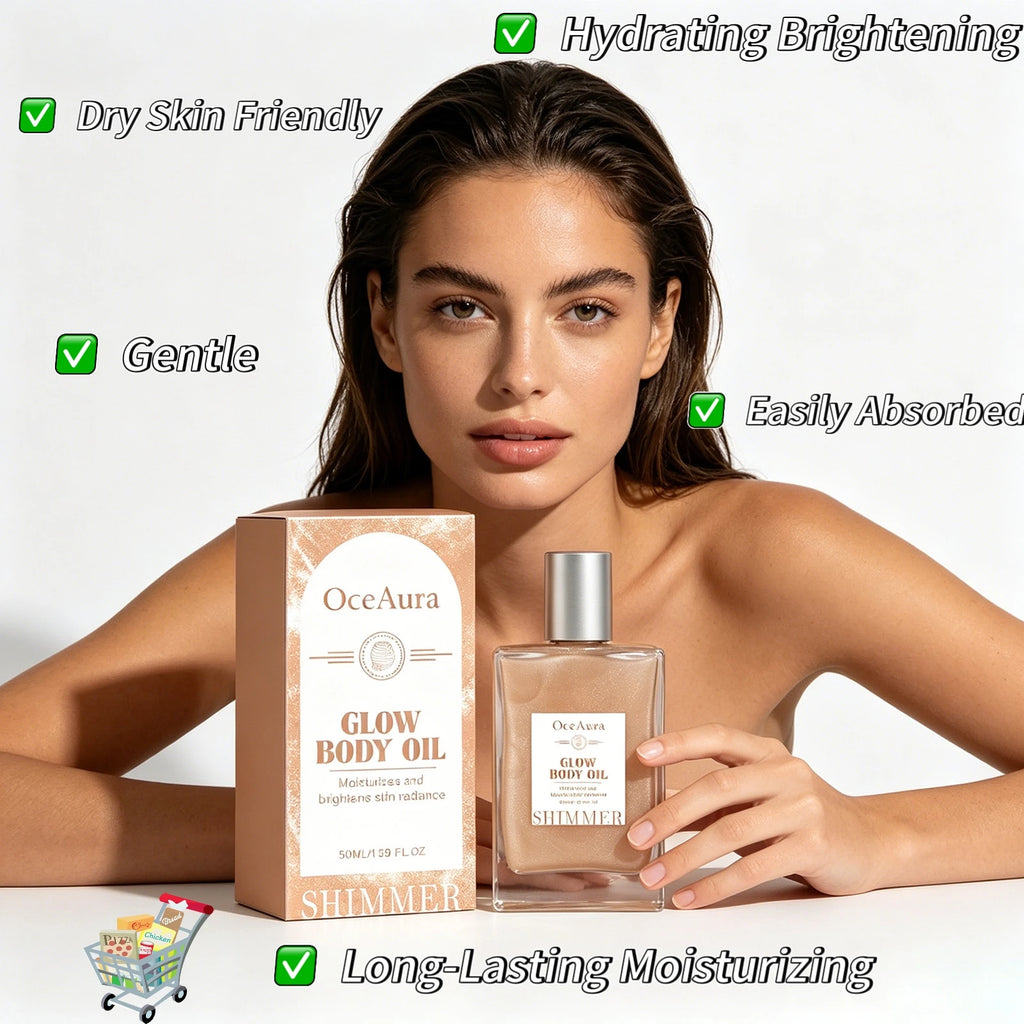 OceAura Glow Body Oil Honey Glitter Silky Skin Radiance Enhanced Deep Nourishment Non-greasy Coconut Oil Moisturizing Body Oil Qme
