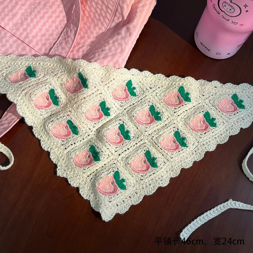 Elegant French Knitted Headband Retro Strawberry Women Hair Scarf Bohemian Pastoral Triangle Turban Beach Headwear Qme Style 5