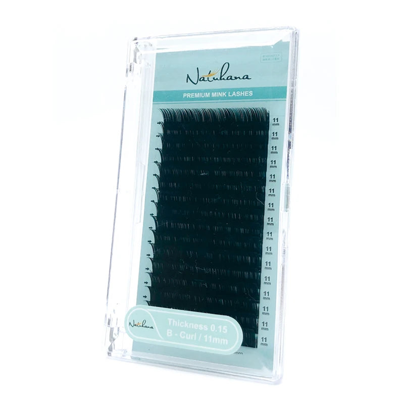 NATUHANA 5 Trays Lot 16rows Eyelash Extension Premium Matte Black Qme