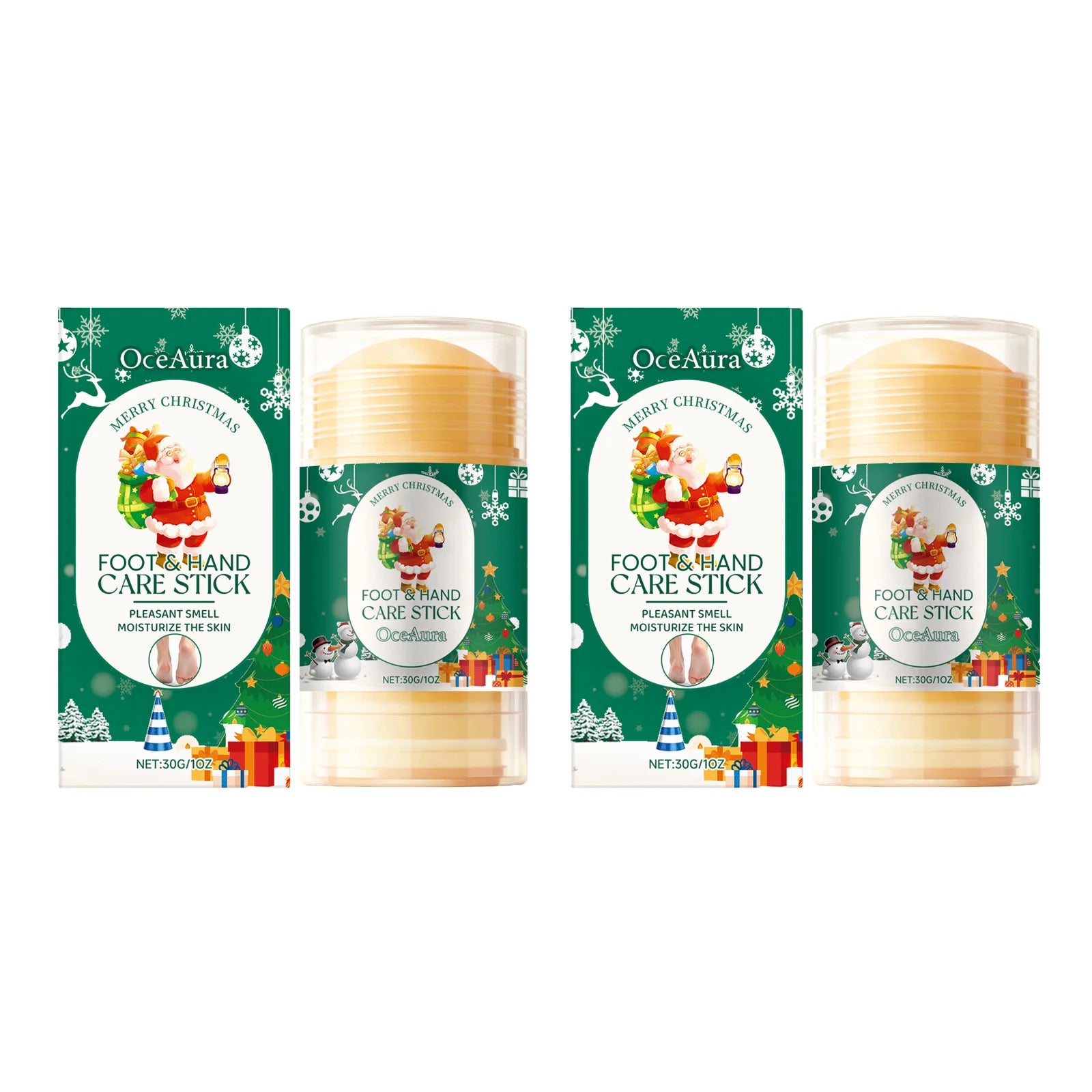 Christmas Urea Hand Foot Care Stick Moisturizing Balm for Dry Cracked Heels Elbows & Knees Gentle Exfoliation Softening Skin Qme 2Pcs-A