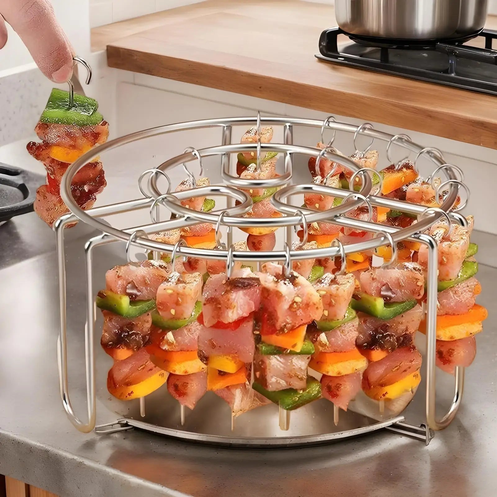 Oven Rack Stainless Air Fryer Skewer Rack Heat-Resistant Stainless Steel Grilling Skewer Rust-Proof Reusable Non-Stick Chef Tool Qme