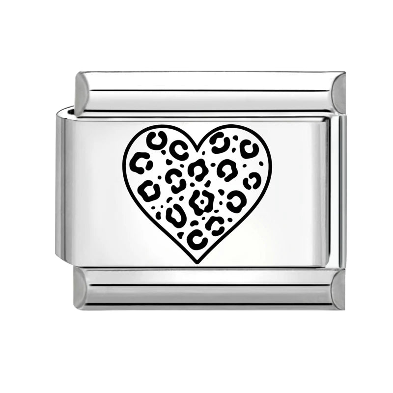 New Fashion Charm Italian Links Fit 9mm Stainless Steel Women Men Jewelry DIY Making Black Heart I Love you You Love Me Bracelet Qme Style 4