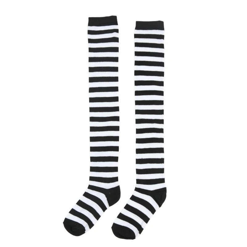 Women Striped Stockings Over Knee Length JK Long Socks Ladies Girls Qme A6 One Size