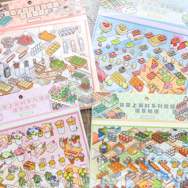 4 Bags Vintage Convenience Store Scene Stickers, Nostalgic Snack Themed, Vivid Details, Perfect for Journaling Relaxation Crafts Qme