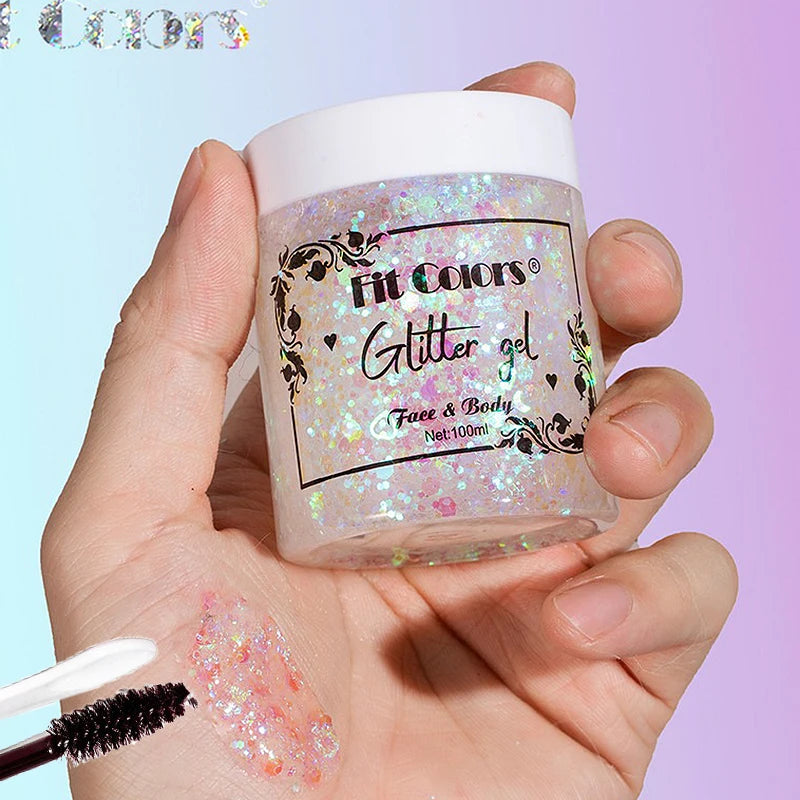 100ml Glitter Gel Eye Shadow Liquid Face Body Large Sequin Gel Multifunctional Colorful Loose Sequins Cream Party Decoration Qme