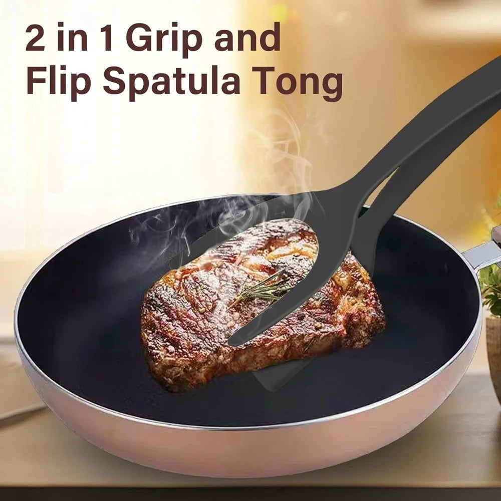2 in 1 Grip and Flip Egg Flipper Spatula Nylon Non Stick Coating Pancake Fish French Toast Omelet Making Kitchen Cooking Gadget Qme