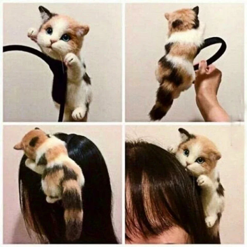 Cute Cat Plush Headband Wool Felt Animal Hair Band Women Girls Qme