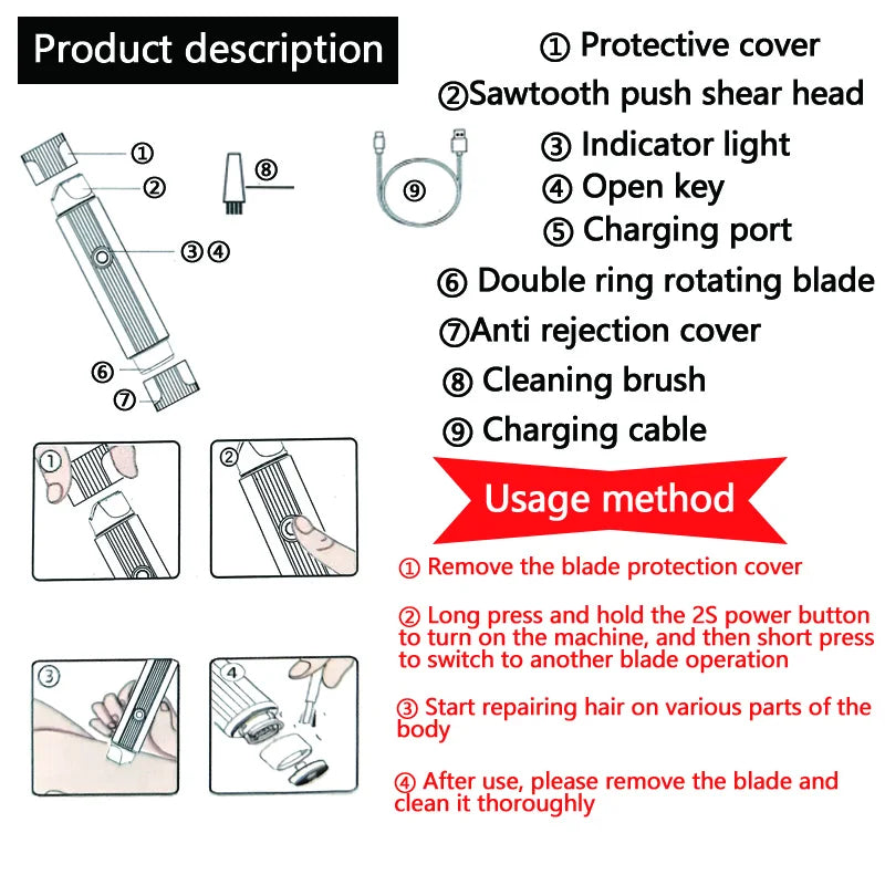 2026 2in1 Electric Razor Women Painless Hair Removal Rechargeable Qme