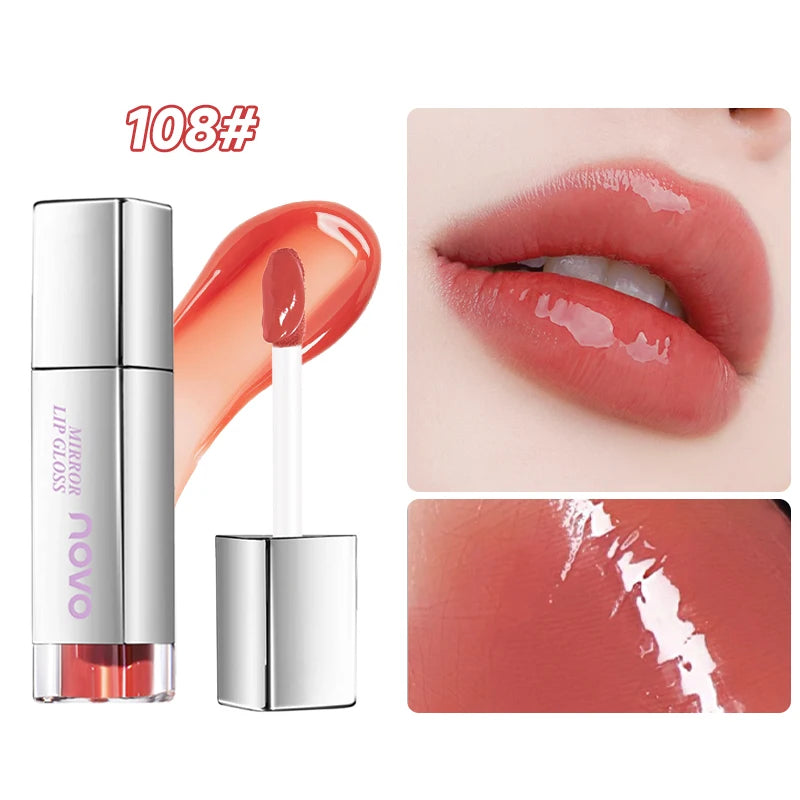 Glossy Lipstick-Lasting Hydrating Lip Gloss, Water Light Mirror Glossy Glass Lip Glaze, Waterproof, Non-Sticky, Non-Stick Cup Qme 108
