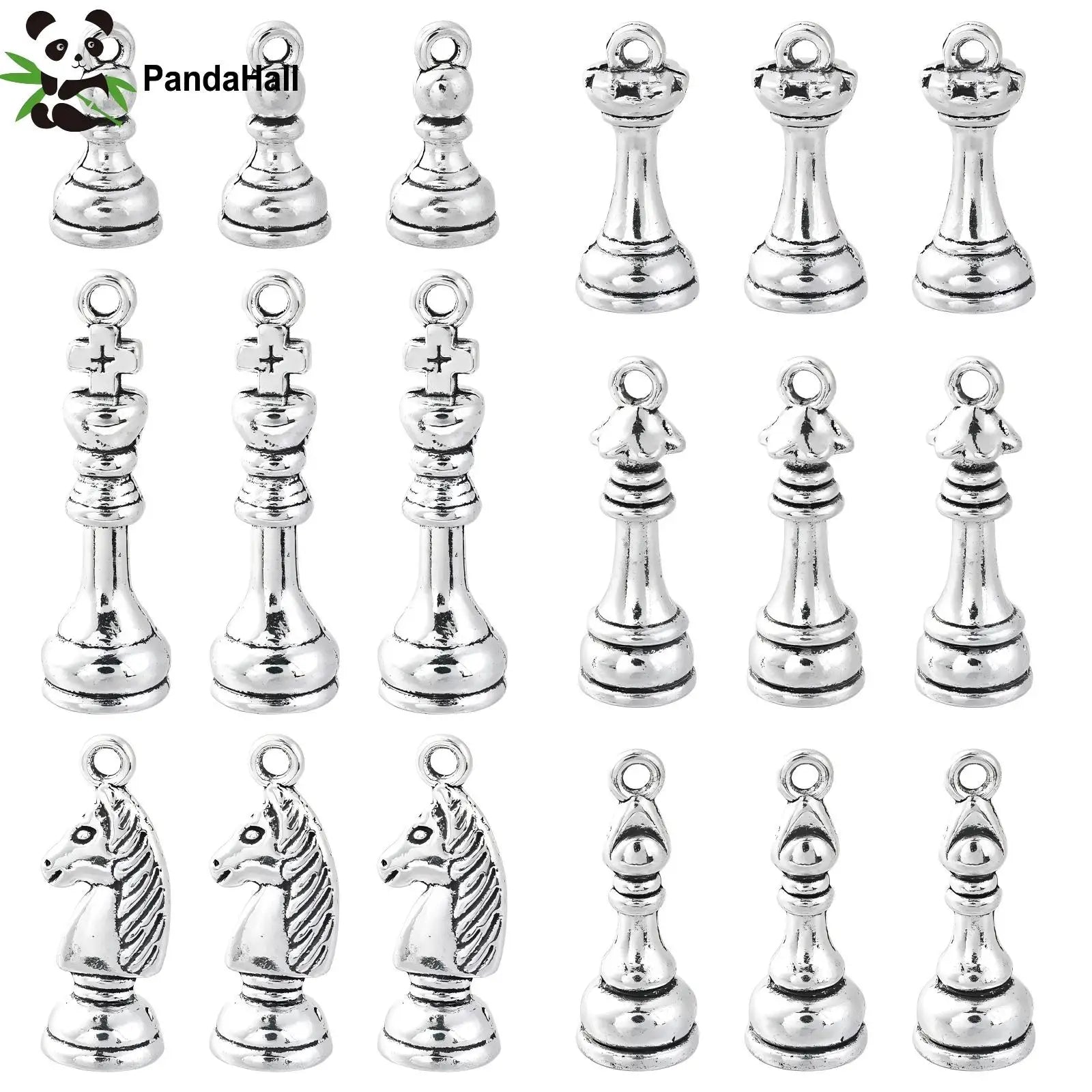 Pandahall 60Pcs 6 Styles Tibetan Chess Piece Charms 3D Internatiional Chess Piece Charms for Jewelry Making DIY Crafting Qme Default Title