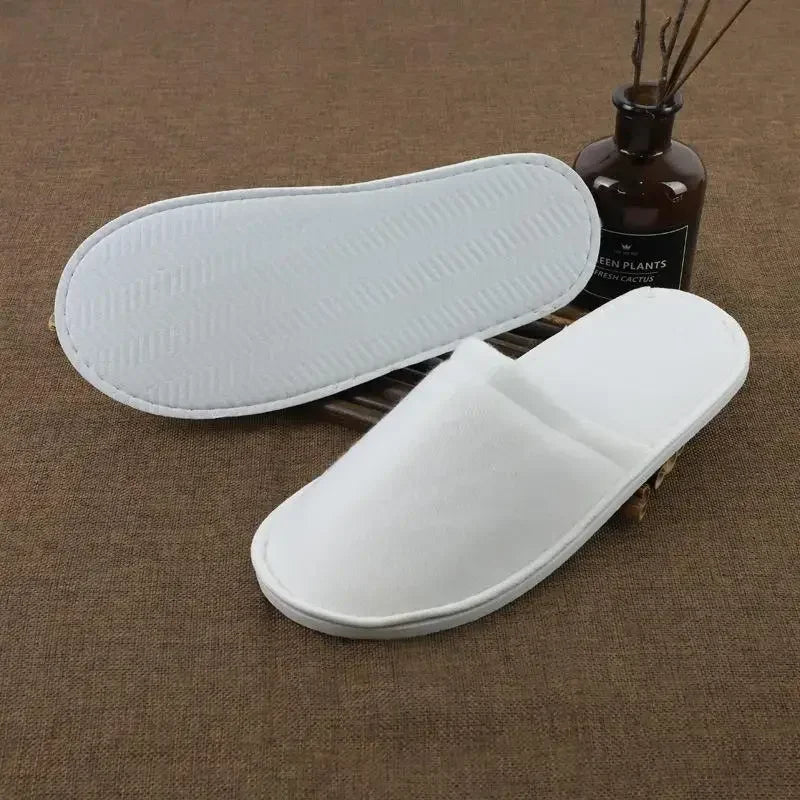 10Pairs Disposable Hotel Slippers 28x11cm White Closed Toe Anti Slip Qme