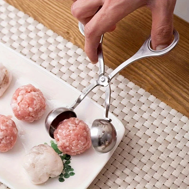 1pc Stainless Steel Meat Ballers with Anti-Slip Handles None-Stick Meat Baller Tongs Meatball Scoop Ball Makers, Qme