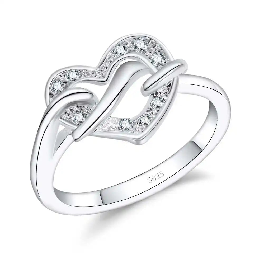 Nice Band Rings For Girlfriend One Love Heart With Spiral 925 Sterling Silver Color Rings Setting White Crystals Women Party Qme 6