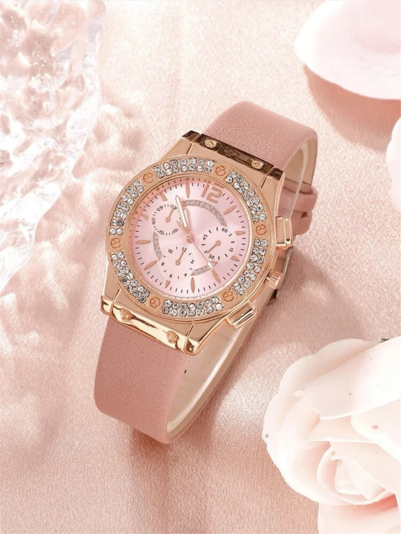 5PCS Set Fashion Women Watches Simple Ladies Business Leather Quartz Watch Womens Necklace Earrings Wristwatch Qme