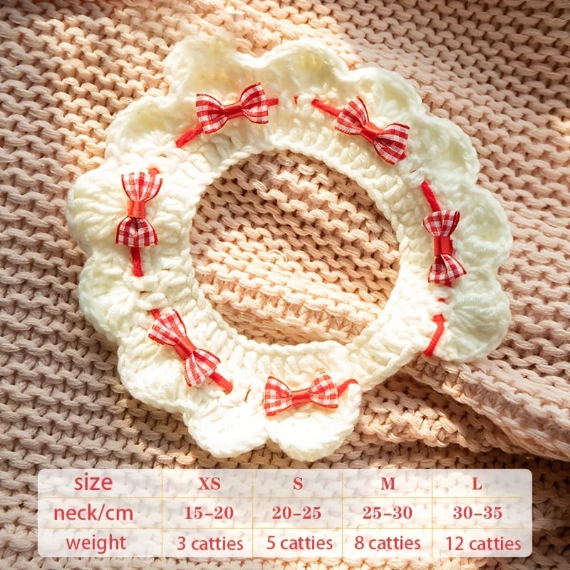 Cat Collar Cute handmade woven collar for cats, with bow and large orange style, suitable for cat and dog accessories Qme Pink XS（old）