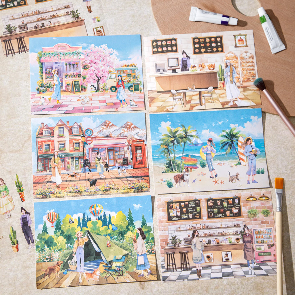 10Sheets Relaxing Holiday Sticker Book Scenic Landscape Theme for Scrapbooking Journaling Decorate Laptop Phone Case DIY Crafts Qme