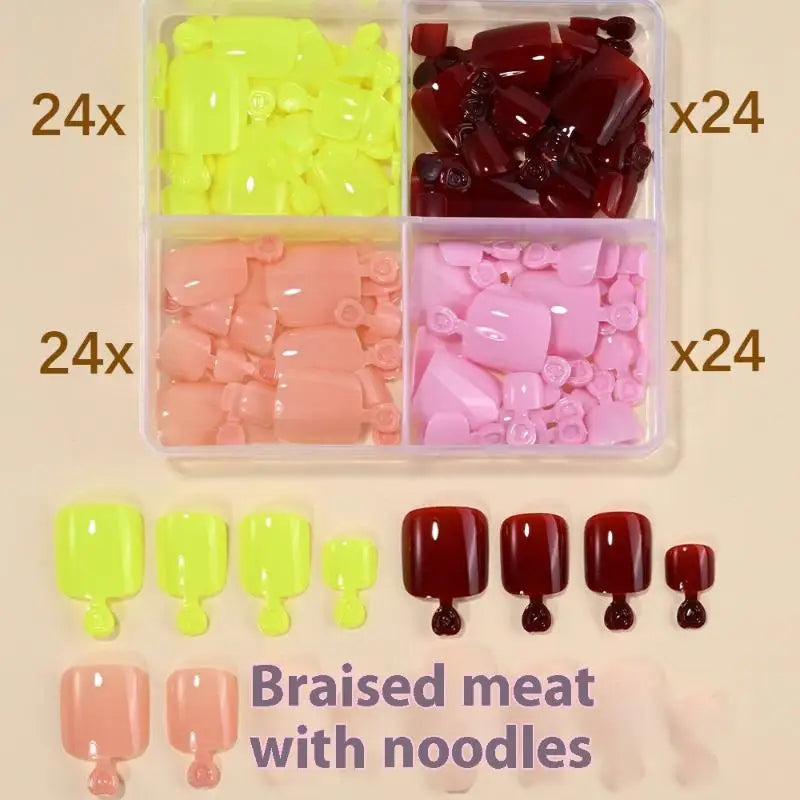 4 Grid Short Square False Toenail Tips Full Cover Artificial Fake Qme 4