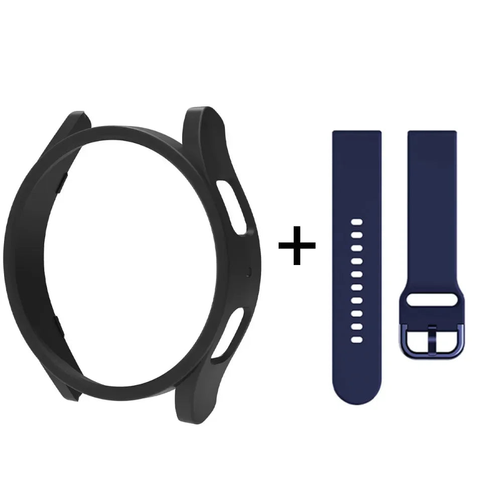 Strap+Case for Samsung Galaxy Watch 6/5/4 40mm 44mm PC Hollow Bumper for Galaxy Watch 4/6 Classic 42mm 46mm 43mm 47mm Band+Cover Qme Black-MU Galaxy Watch 4 40mm