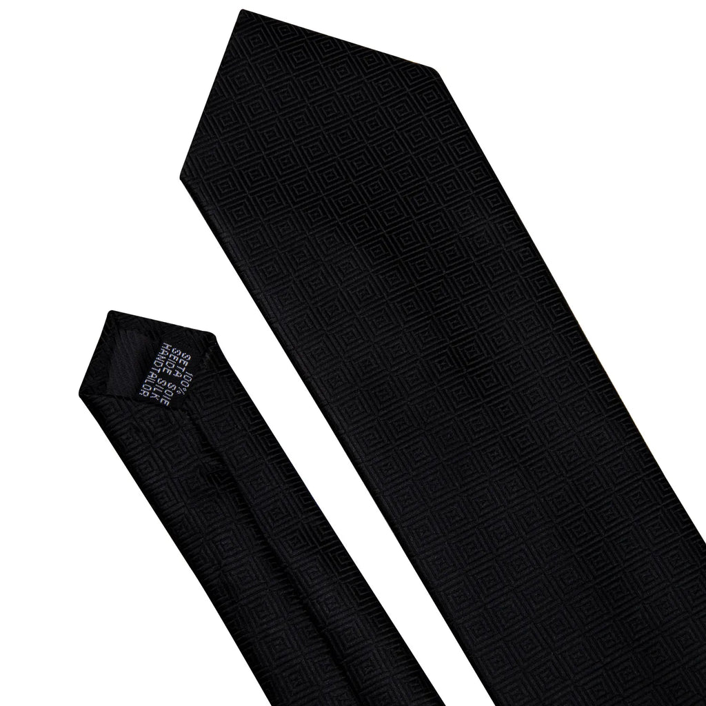 Black Geometric Tie Tie For Men Wedding Tie Party Necktie Handkerchief Cravat Barry.Wang Fashion Designer Tie Set LS-5225 Qme