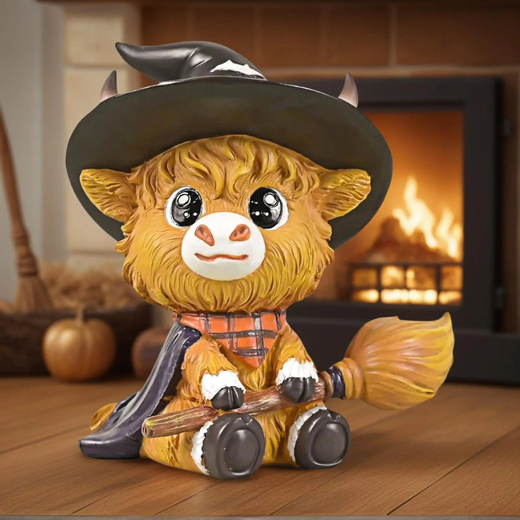 Halloween Highland Cow Figure Cattle Gnome Decorations Resin Animal Qme