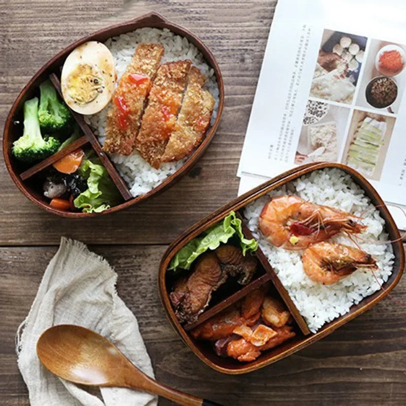 Japanese-style Wooden Bento Box Single Layer Ash Sushi Lunch Large Qme