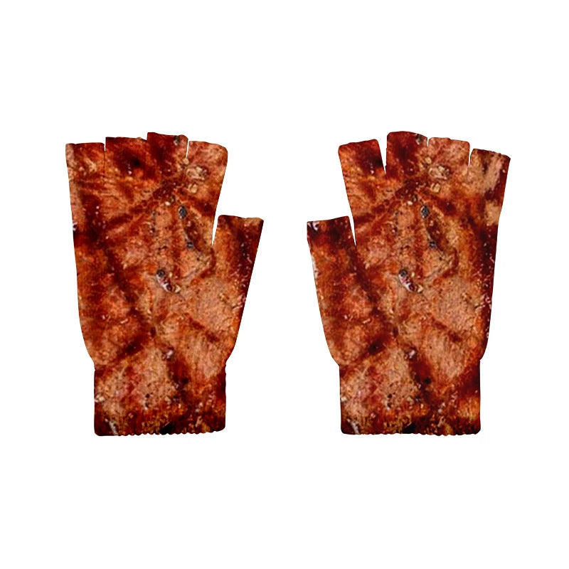 Meat Design Winter Autumn Men's Fun Pork Belly Pattern Gloves Women's Qme style3 One Size