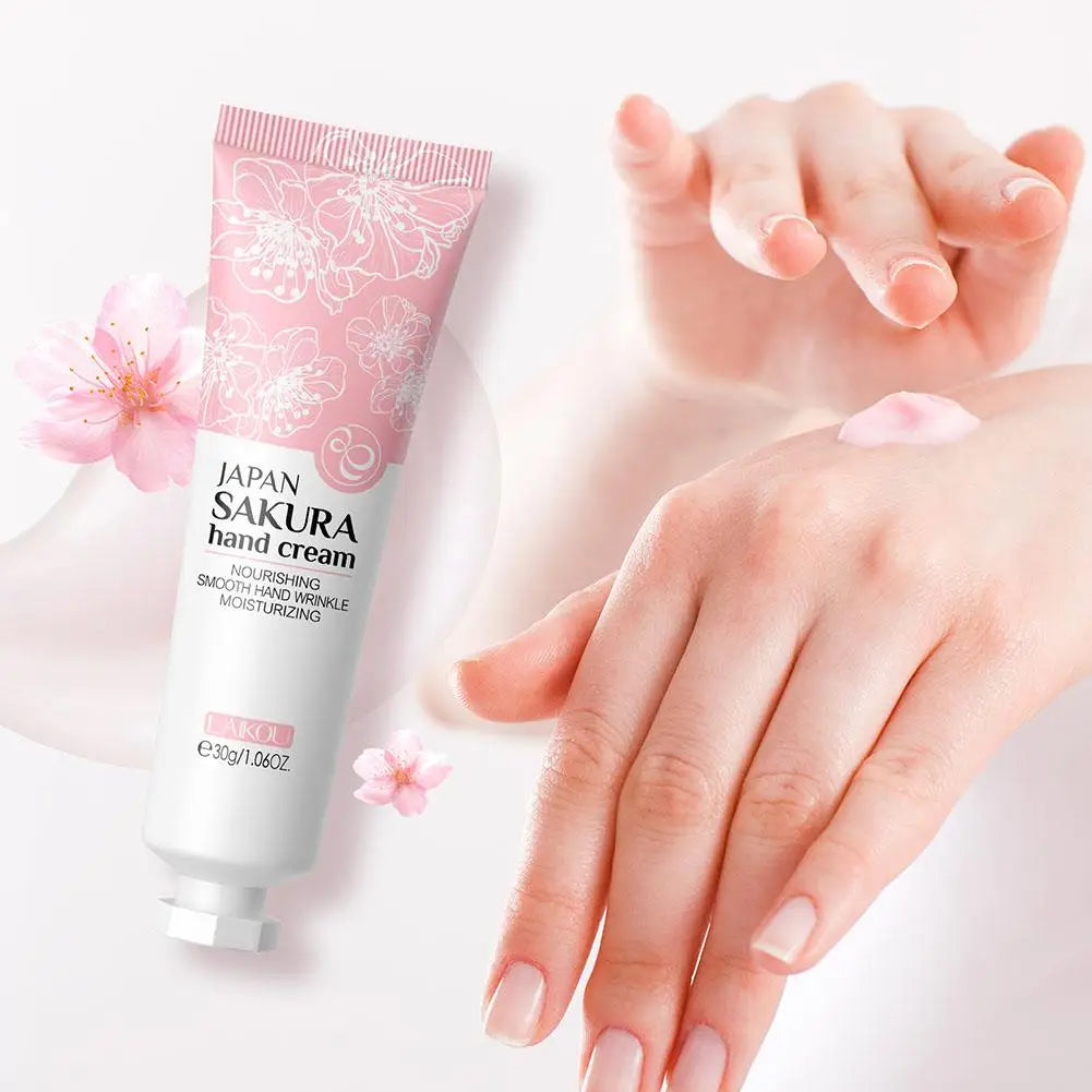LAIKOU Sakura Hand Cream Deep Moisturizing Restoring Lotion Dry Skin Qme