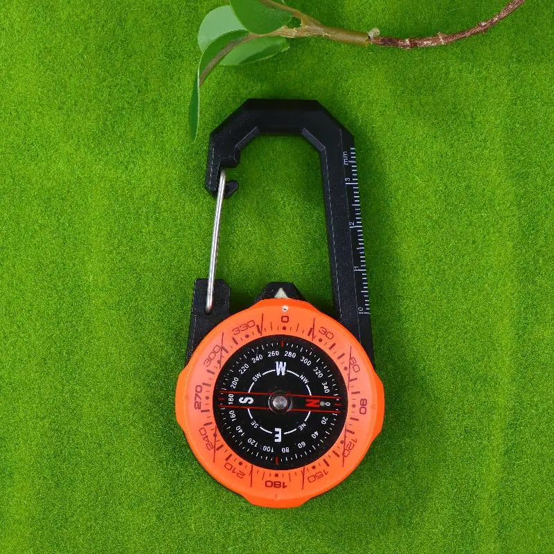 Luminous Compass Keychain Carabiner Portable ABS Material Directional Qme Orange