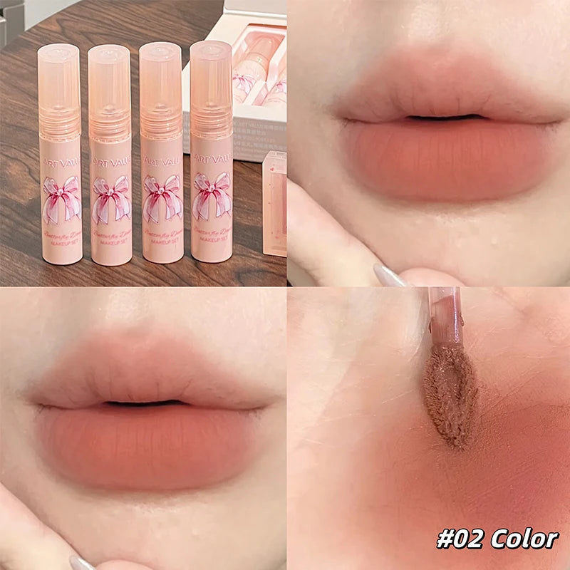 ART VALUE 6Pcs Makeup Set Include 4pc Velvet Nude Matte Liquid Lipstick And 1pc Face Blush Palette With Necklace Gift Cosmetics Qme