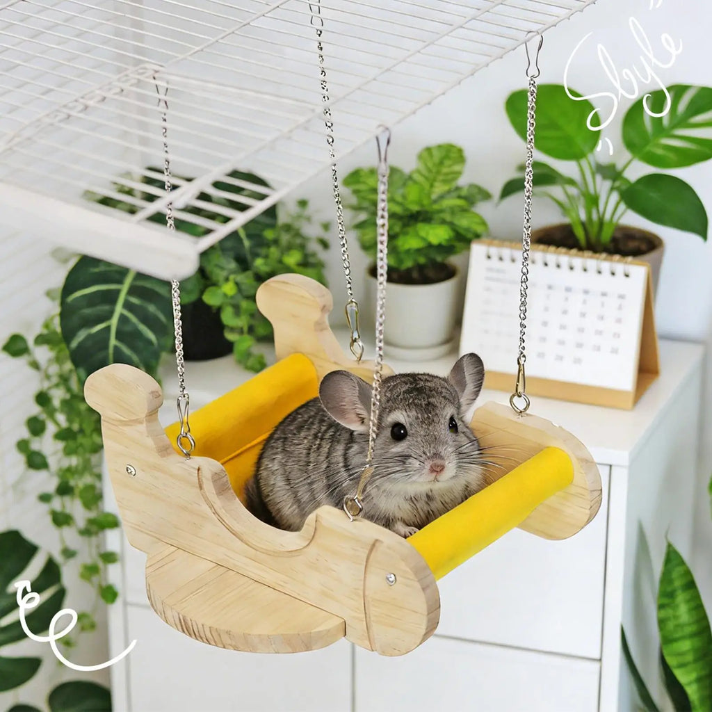 Ferret Hammock Airplane Shape Wooden Resting Swing for Pet Small Pet Swing Toy for Gerbil Hamster Dwarf Hedgehog Chinchilla Qme
