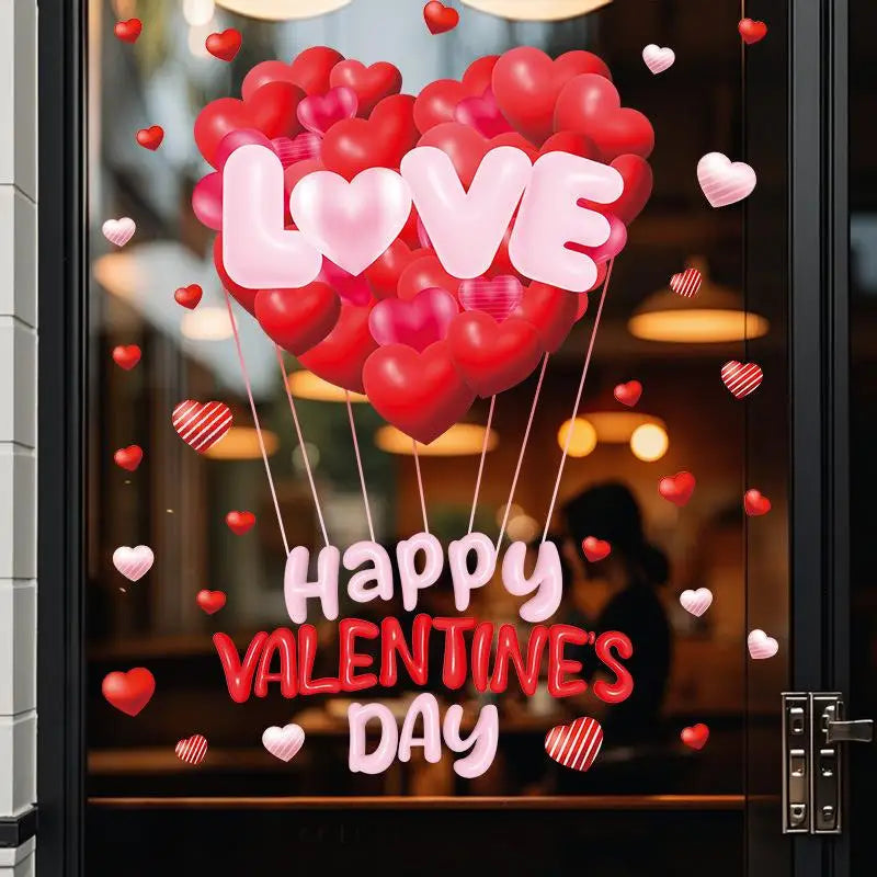 Valentine's Day Atmosphere Decor Stickers Heart-shaped Romantic Sweetheart Balloon Stickers For Glass Windows Display Windows Qme