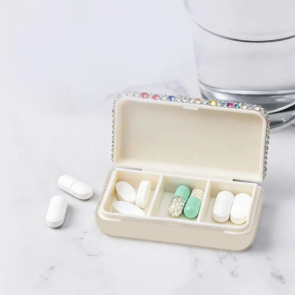 Portable Bling Travel Pill Organizer Crystal Box Hold Vitamins Small Qme