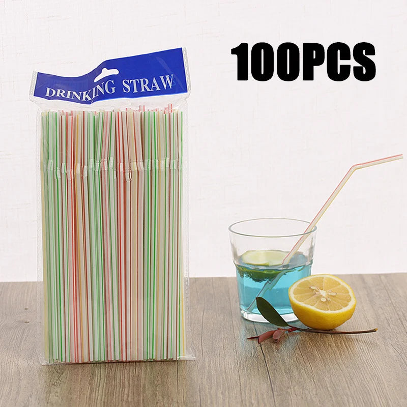 100Pcs Colorful Bendable Straw Drinking Kunststof Straw for Milk Tea Bar Party Rietjes Drinking Wedding Kitchen Beverage Straws Qme 100pcs