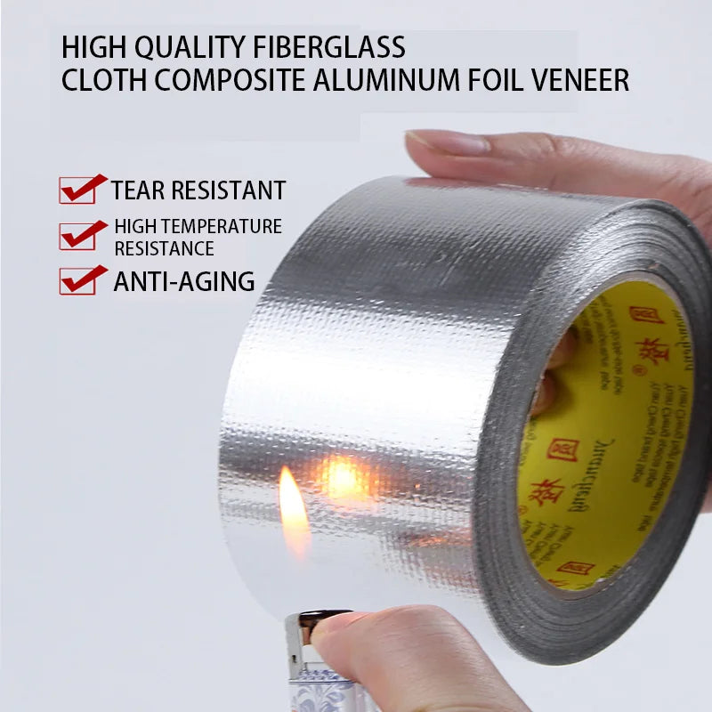 10M 20M Fiberglass Aluminum Foil Tape HVAC Heat Resistant Tape Heat Shield Thermal Barrier Adhesive Backed Heat Reflective Tape Qme