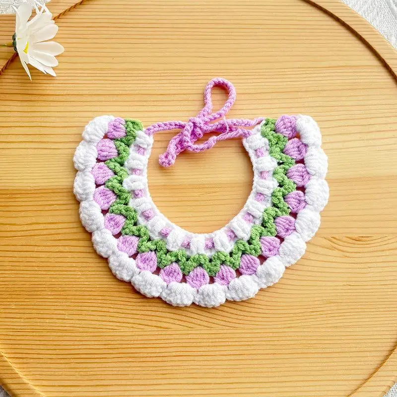 Soft Pet Scarf Drool Bib Dog Cat Knit Accessories Cute Woven Flower Qme A9